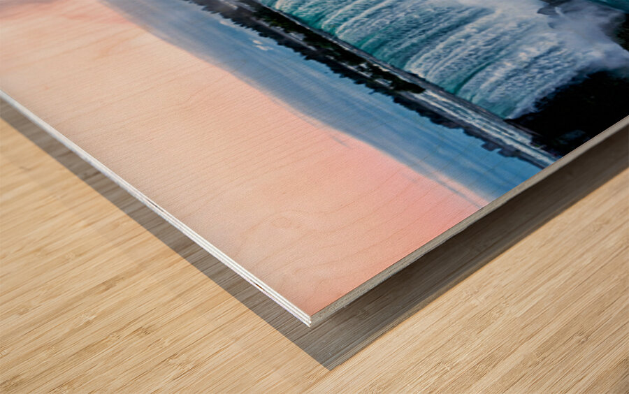 Hornblower boat approaches powerful Niagara Falls. Wood print