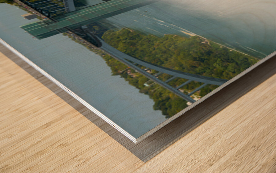 Niagara Falls bridge and observation deck on a sunny day. Wood print