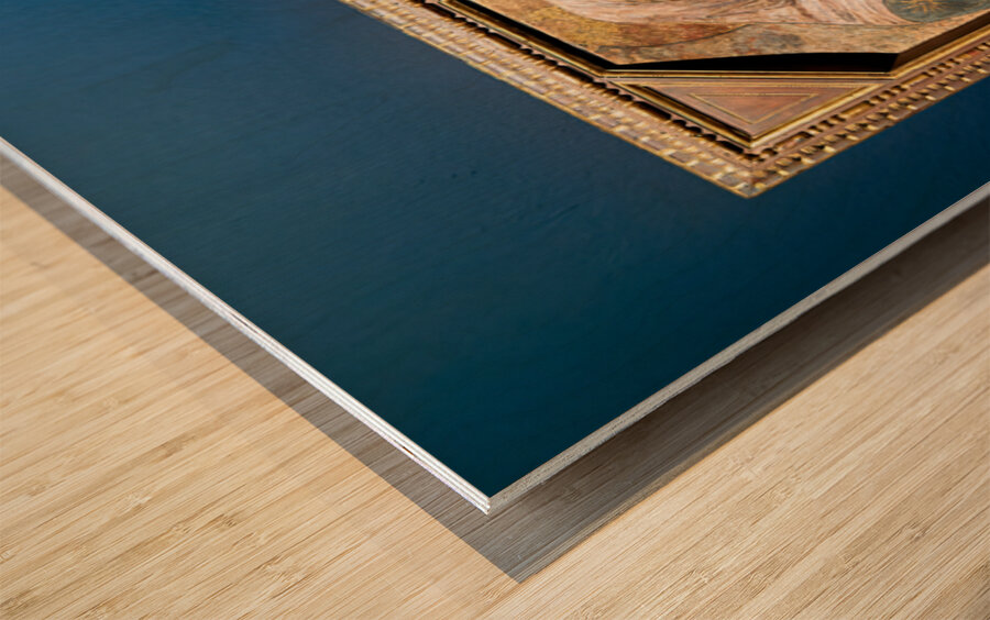 Visitors admire Madonna and Child sculpture by Donatello in muse Wood print