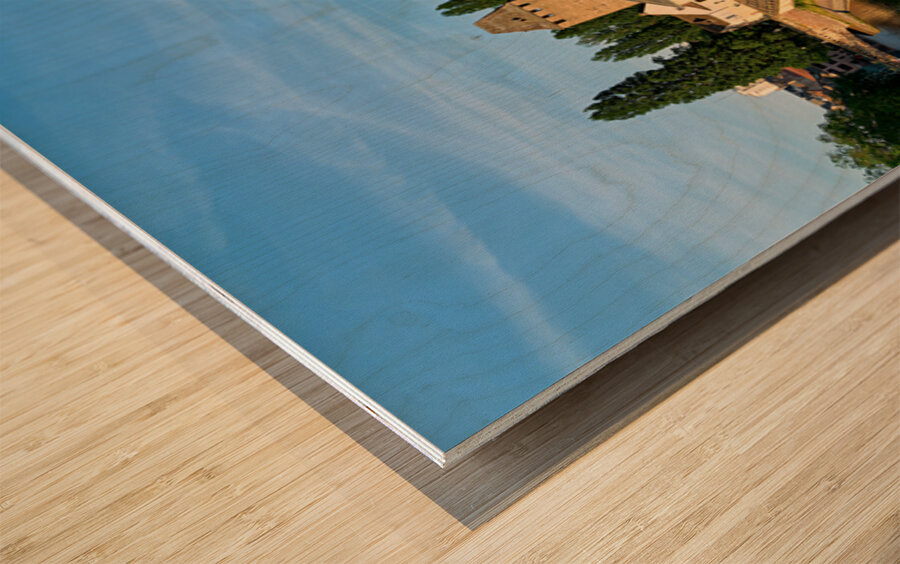 Covered bridges in Strasbourg by the river on a clear day Wood print