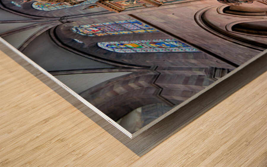 Tourists admire Strasbourg Cathedrals Astronomical Clock Wood print