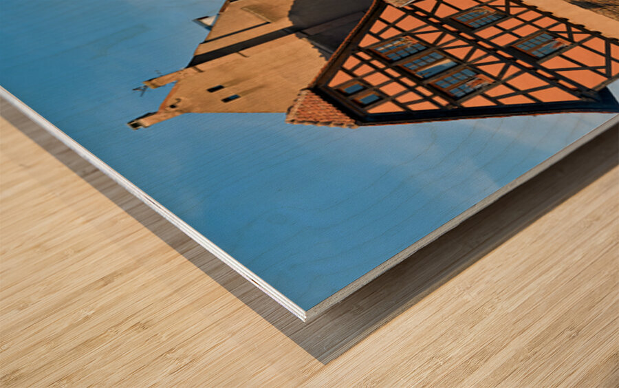 Historic houses and people walking in Petit France Strasbourg Wood print