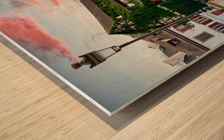 Evening dinner at Petit France district in Strasbourg Alsace Wood print