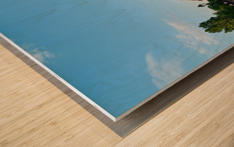 People walking along the canal in Petite Venise Colmar during ev Wood print