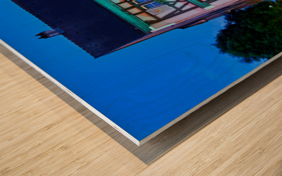 Timber framed houses in Colmar at night with soft lights Wood print