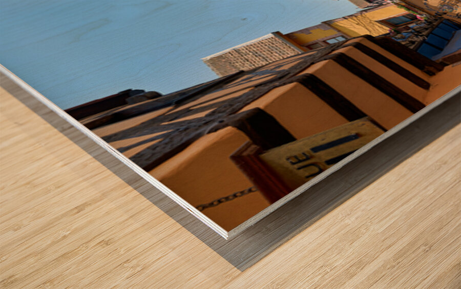 Visitors discover timber houses in Riquewihr Alsace Wood print