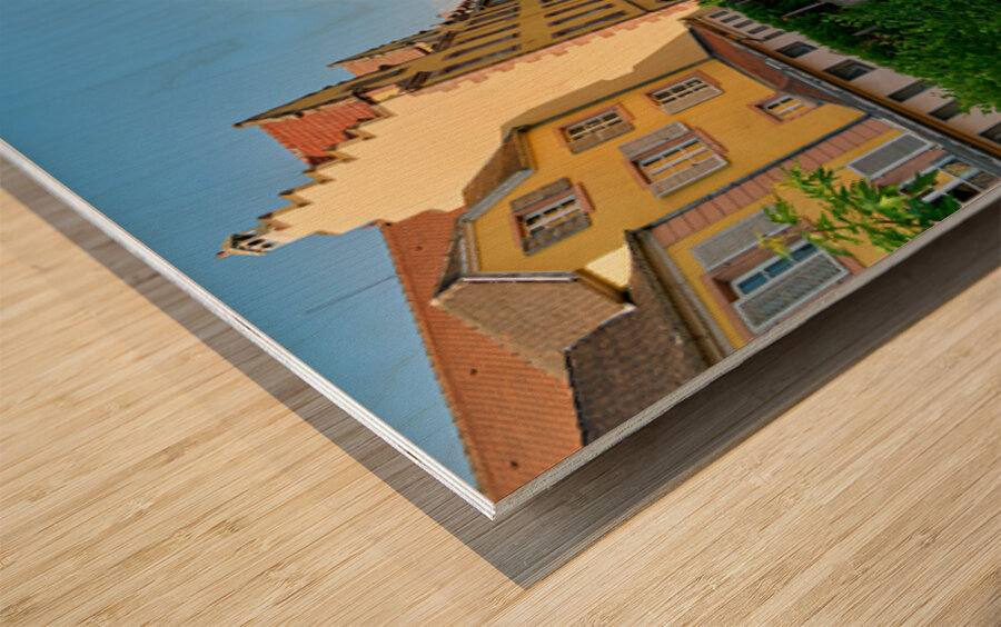 Visitors enjoy sunny day by canals in Colmar France Wood print