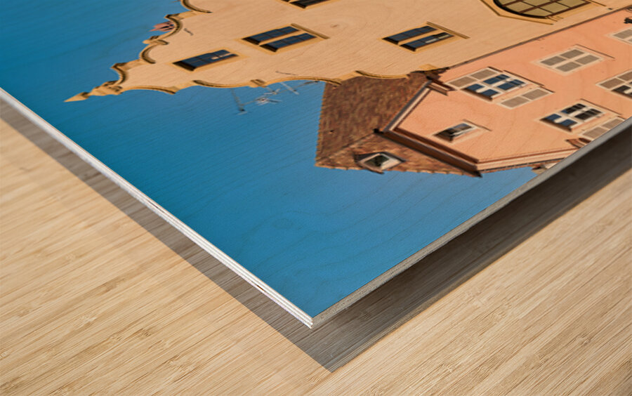 Visitors gather at Koifhus old custom house in Colmar Alsace Wood print