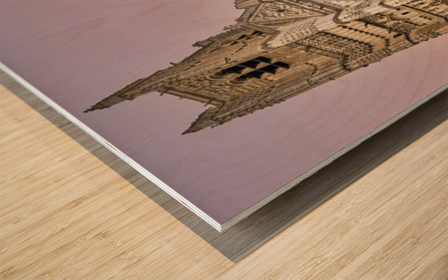 People walk near Auxerre Cathedral Saint Etienne Wood print