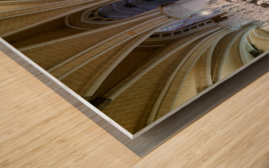Chartres Cathedral interior with detailed white altar and sculpt Wood print