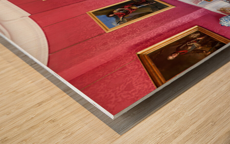 Chateau de Chambord interior with furniture and artwork on displ Wood print