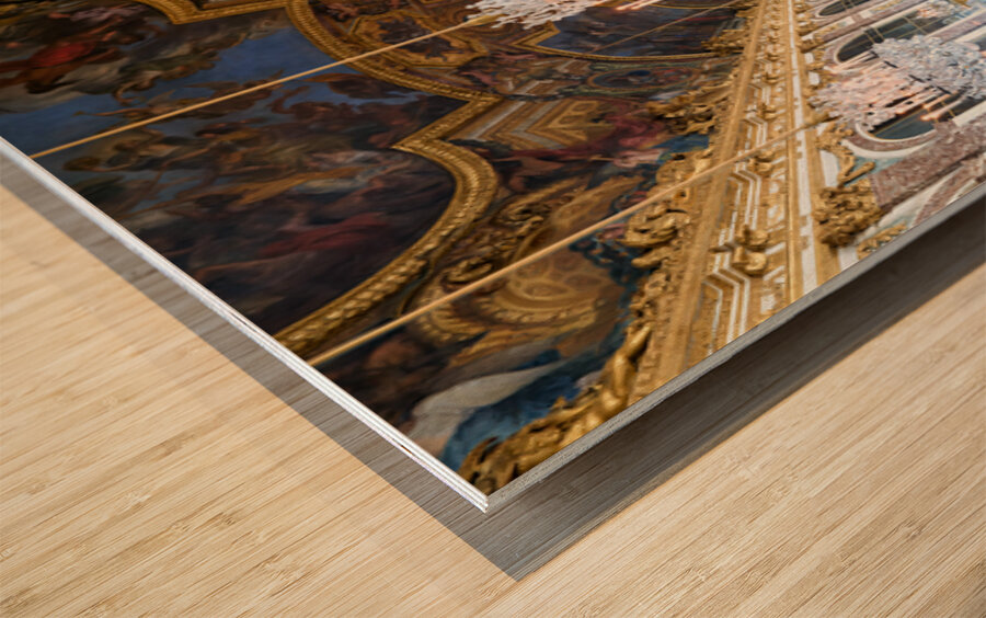 Visitors explore the Palace of Versailles Hall of Mirrors Wood print