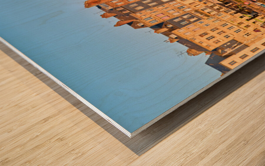 Sunrise at Honfleur harbour in Normandy France with reflections Wood print