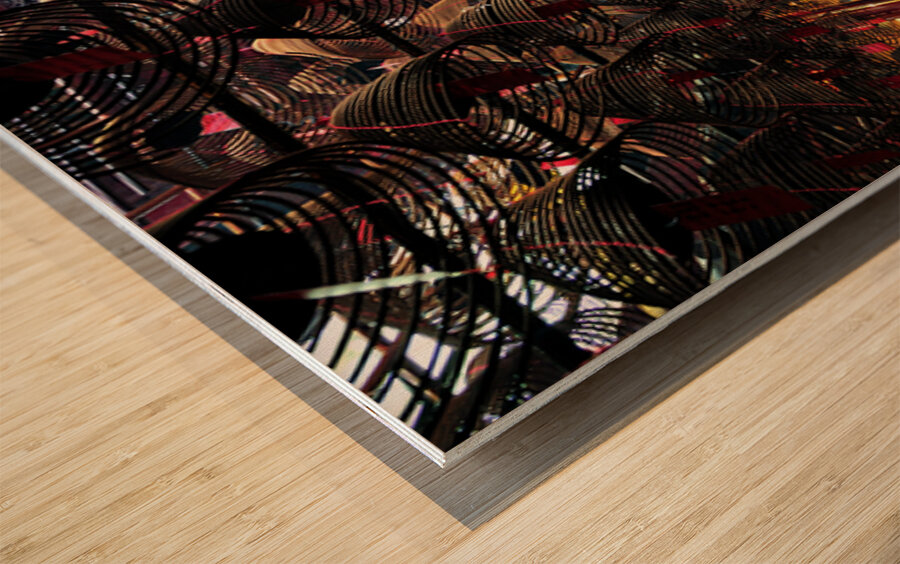 Spiral incense coils fill temple interior in Hong Kong Wood print