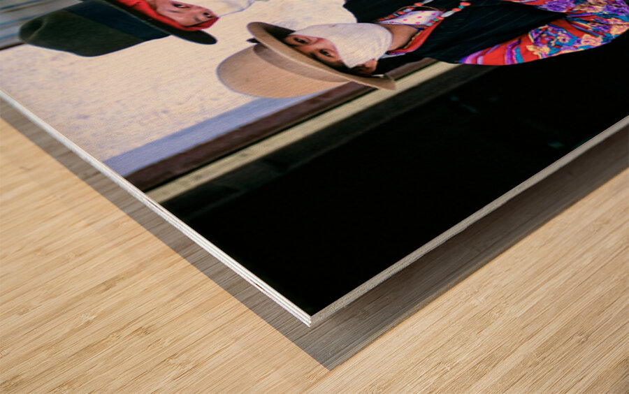 Masked individuals in traditional clothing hold hands in Tibet Wood print