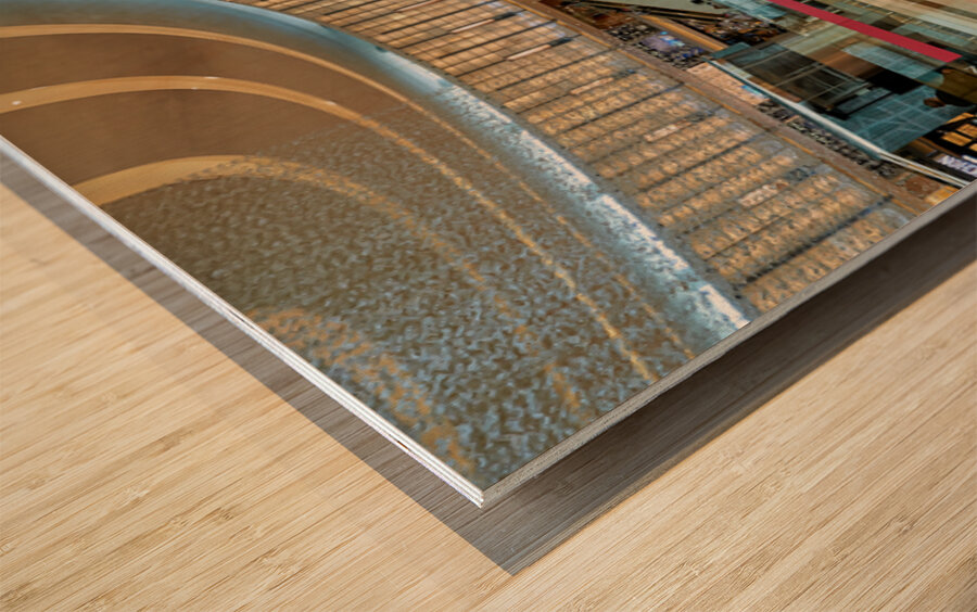 Luxury shopping mall in Dubai with designer stores and cafe Wood print