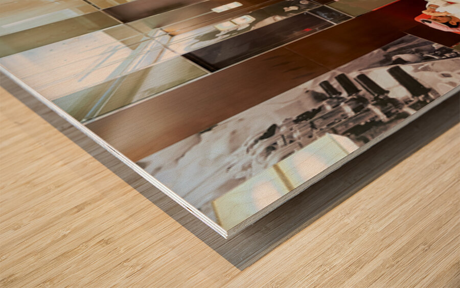 Dining in a modern restaurant with reflective walls in Dubai Wood print