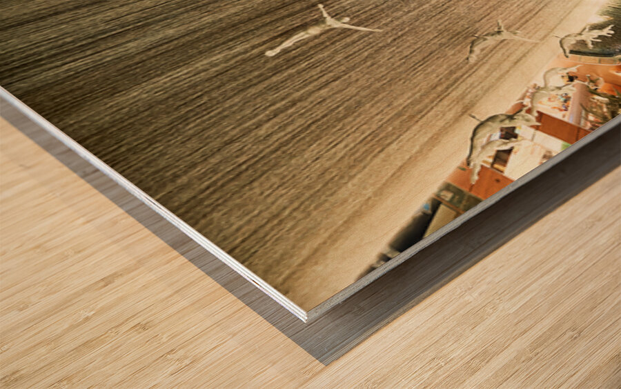 Diving sculptures at Dubai Malls waterfall showcase unique art Wood print