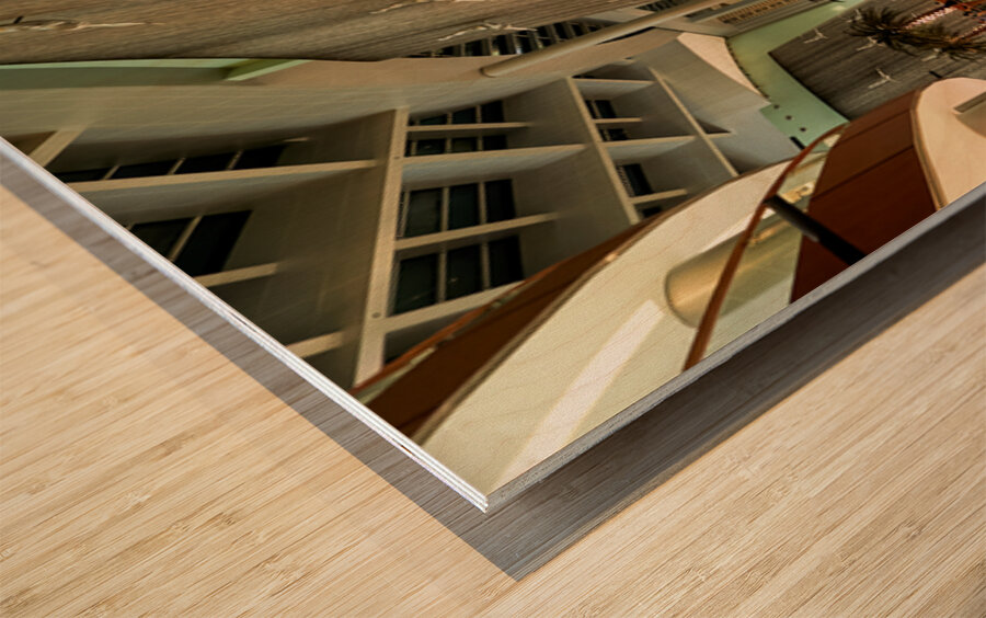 Indoor waterfall with diving sculptures and dining in Dubai UAE Wood print