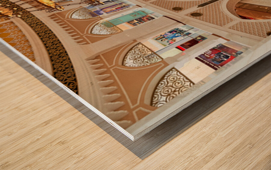 Explore grand shopping mall interior in Dubai with multiple leve Wood print