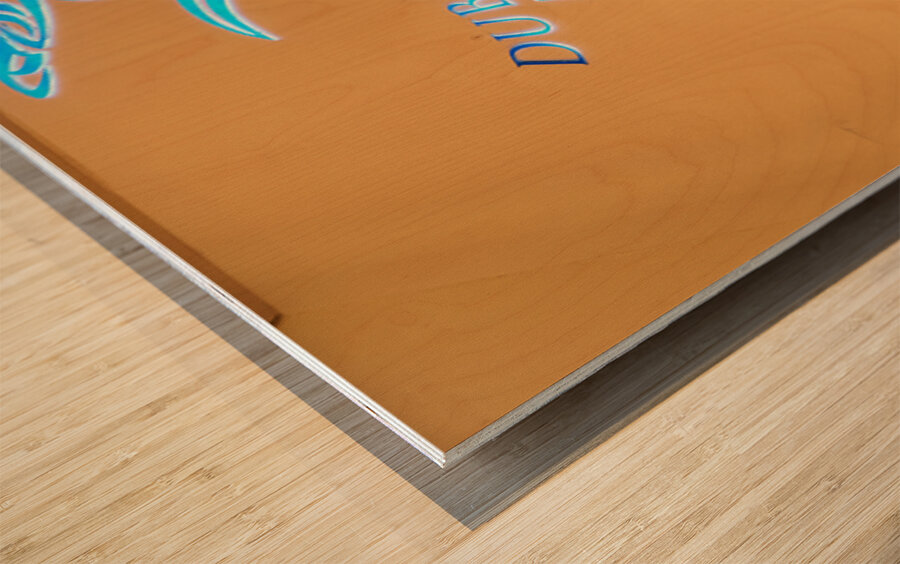 Entrance to Dubai Aquarium Underwater Zoo with glowing shark sig Wood print