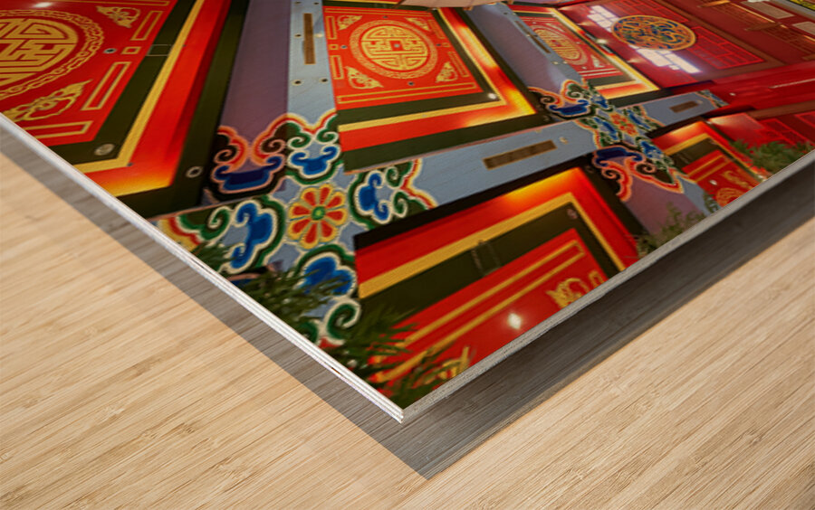 Festive decorations in Chinese themed indoor setting in Dubai Wood print