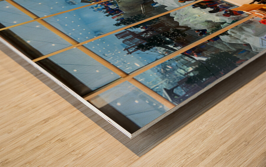 Restaurant offers view of snow activities at indoor park in Duba Wood print