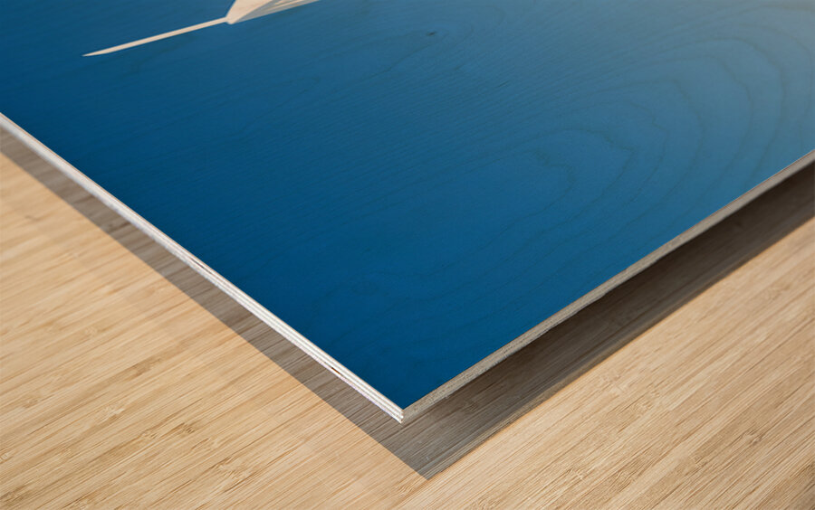 Burj Al Arab hotel stands tall by the water with palm trees Wood print