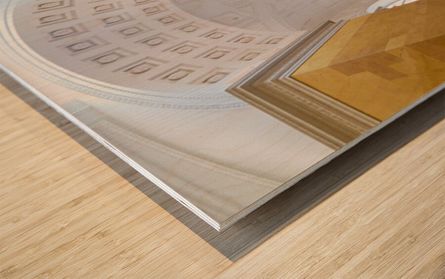 Steps in Residenz Palace in Munich with yellow walls and statues Wood print