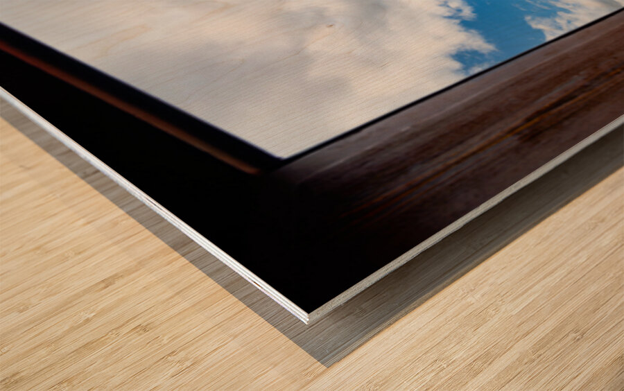 Prague cityscape from window Tyn Church red roofs. Wood print