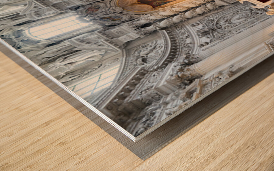 Interior view of Theatinerkirche in Munich with altar and sculpt Wood print
