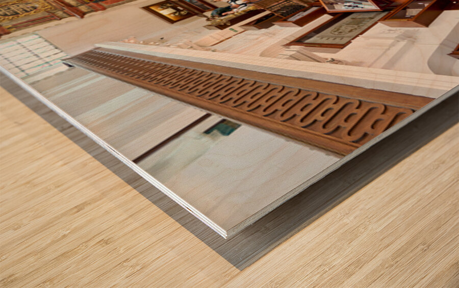 People explore a grand museum or synagogue with historical exhib Wood print