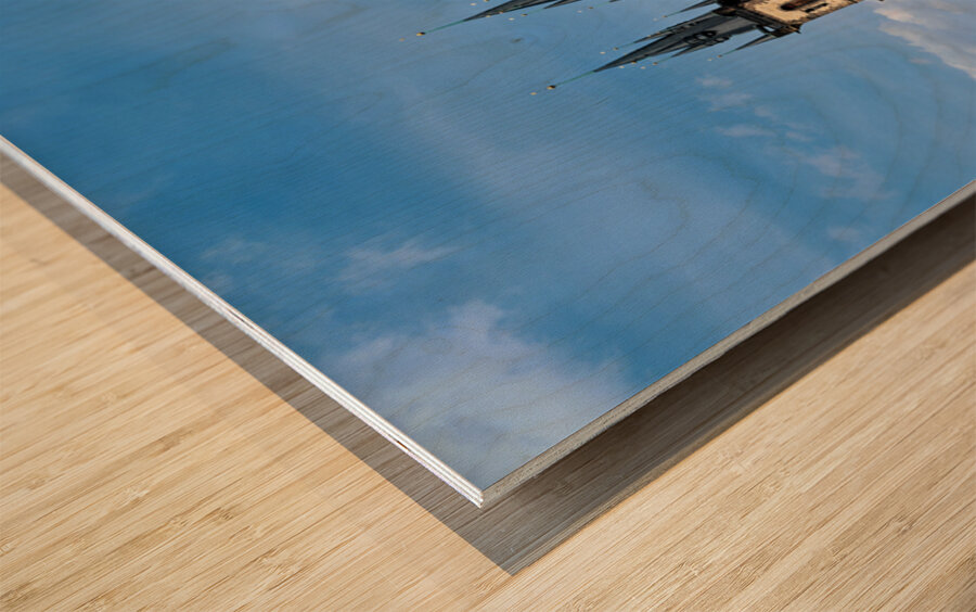 Crowded Prague Old Town Square with Týn Church. Wood print