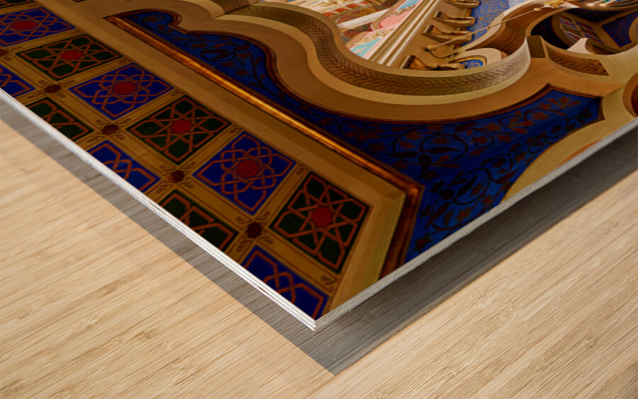 Stunning ornate synagogue interior featuring colorful arches an Wood print