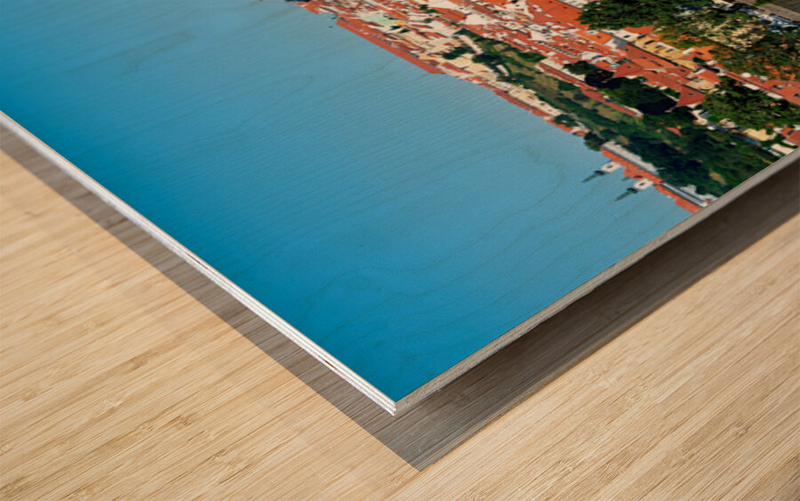 Pragues iconic Charles Bridge Vltava River and historic city  Wood print