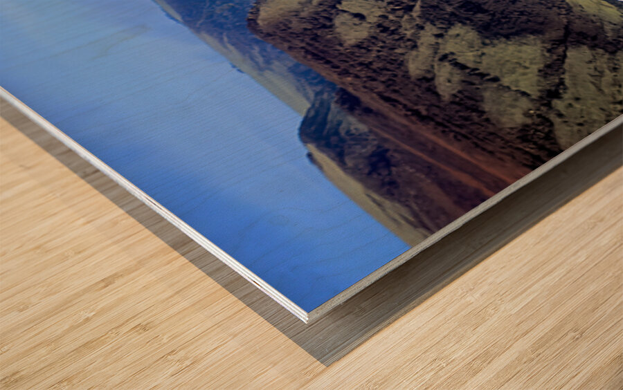 Moai statues on Easter Islands dramatic coastal landscape. Wood print