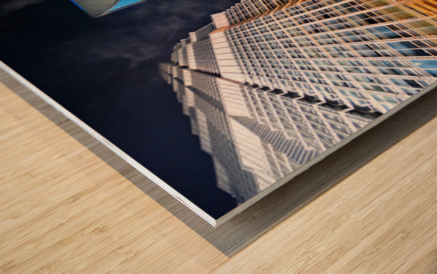 City skyline with skyscrapers shining bright in Shanghai at nigh Wood print