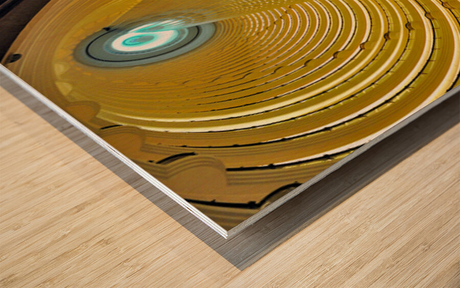 Grand hotel atrium with spiral design and sushi bar in Shanghai Wood print