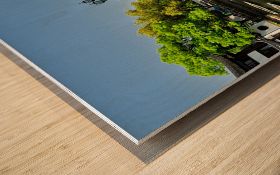 Vibrant Chinese garden with koi pond and visitors in Shanghai Wood print