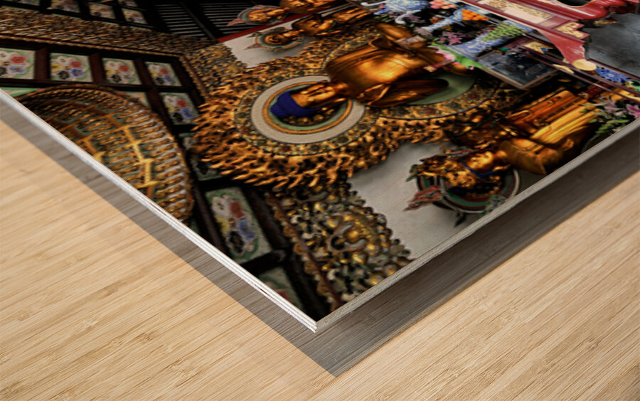 Worshippers offer prayers in a Buddhist temple in Shanghai Chin Wood print