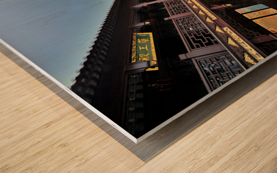 Incense offered at a Chinese temple courtyard in Shanghai Wood print