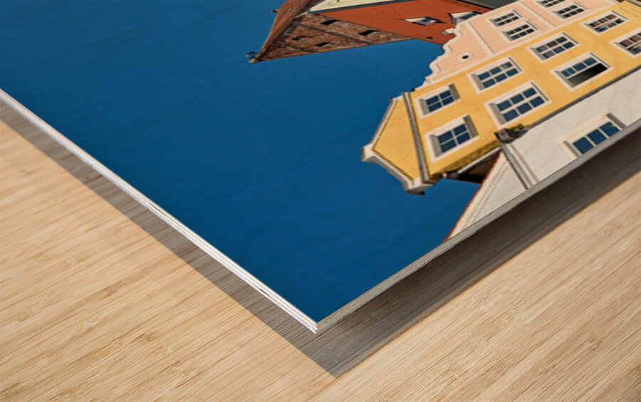 People enjoy meals in Hauptplatz square in Landsberg am Lech Ger Wood print