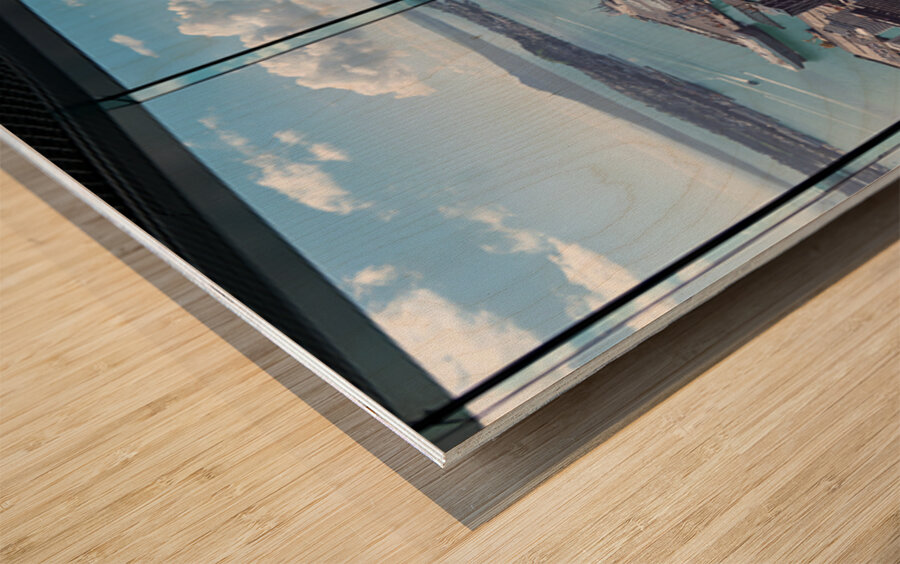 Aerial view of Auckland city and the financial district in New Z Wood print