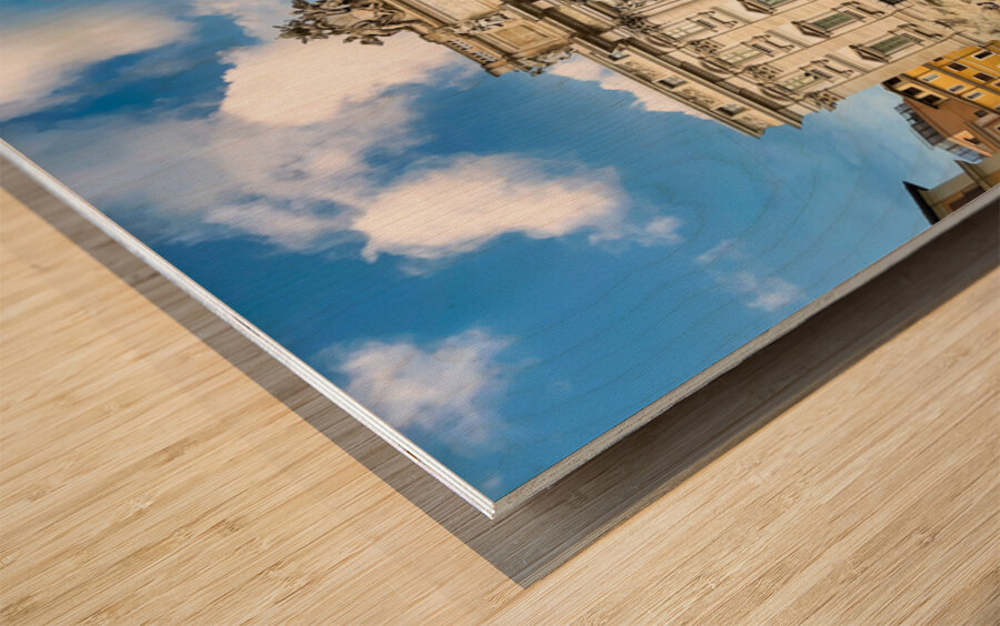 Crowd of tourists visiting Trevi fountain in Rome Italy Wood print