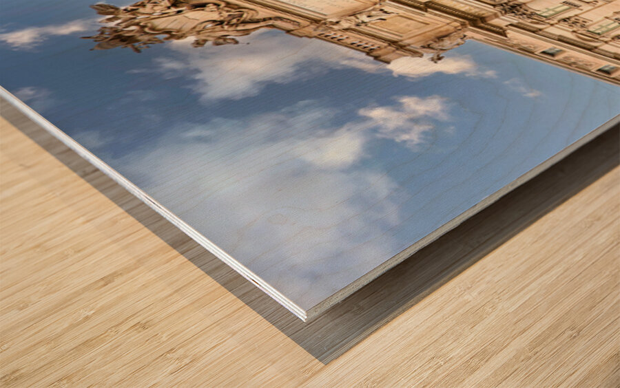 Tourists gather at Trevi Fountain in Rome during a sunny day Wood print