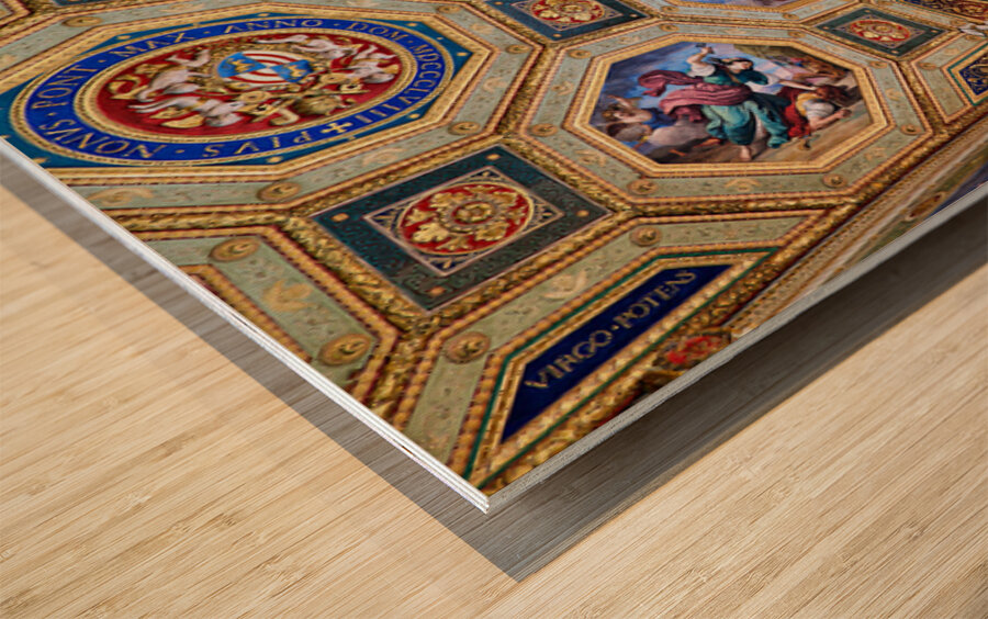 Exploring frescoes in the Raphael rooms at Vatican Museums Wood print