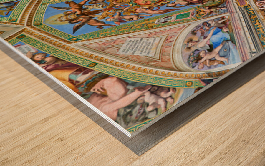 Frescoes in Raphael rooms at Vatican Museums in Rome Wood print