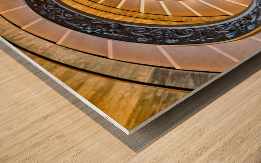 Visitors walk down Bramante staircase in Vatican Museums in Rome Wood print