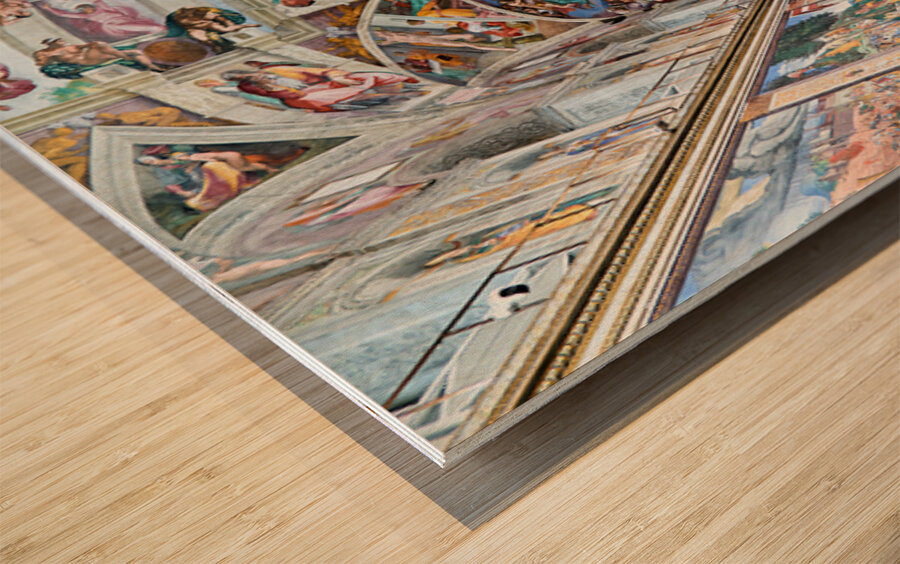 Visitors observe Michelangelos Last Judgement in the Sistine Ch Wood print