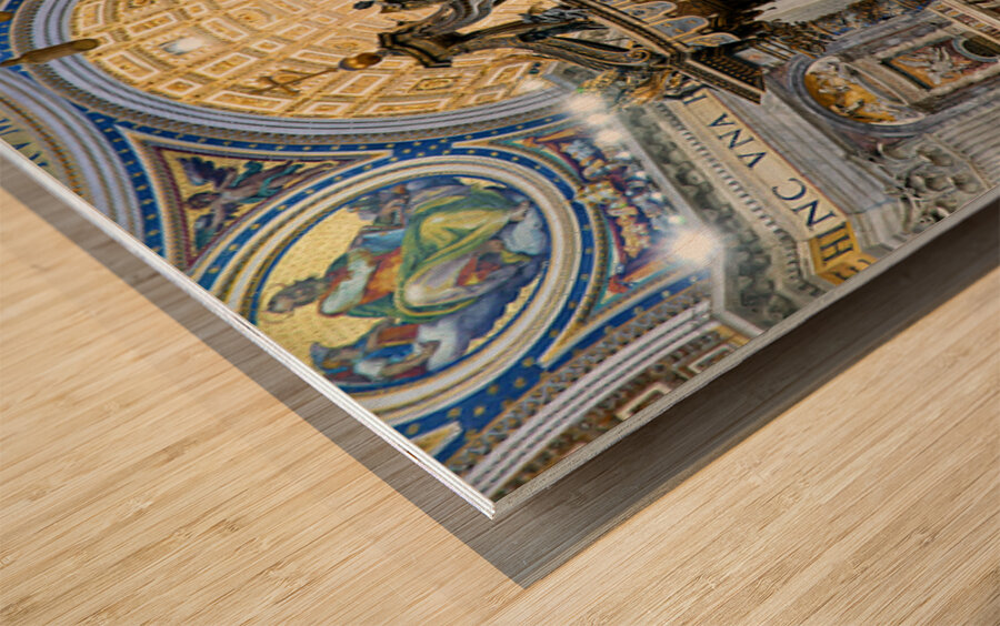 Saint Peters Basilica interior with Saint Peter statue in Rome Wood print